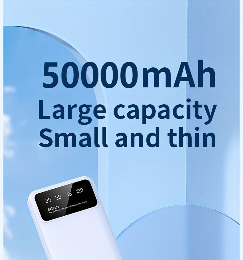 50000mAh Portable Large-capacity Power Bank, Suitable For Charging Mobile Phones/Android Electronics And Other Equipment, Power Distribution LED Display/flashlight, Outdoor Travel Removable Emergency Power Supply Device, Spar.