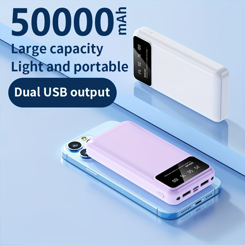 50000mAh Portable Large-capacity Power Bank, Suitable For Charging Mobile Phones/Android Electronics And Other Equipment, Power Distribution LED Display/flashlight, Outdoor Travel Removable Emergency Power Supply Device, Spar