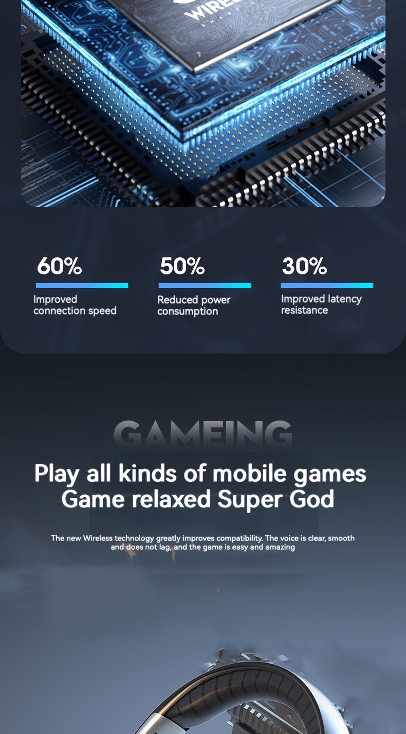 Wireless Gaming Headphones with Noise Reduction and Ambient Lighting Retractable and Foldable Wireless Earbuds