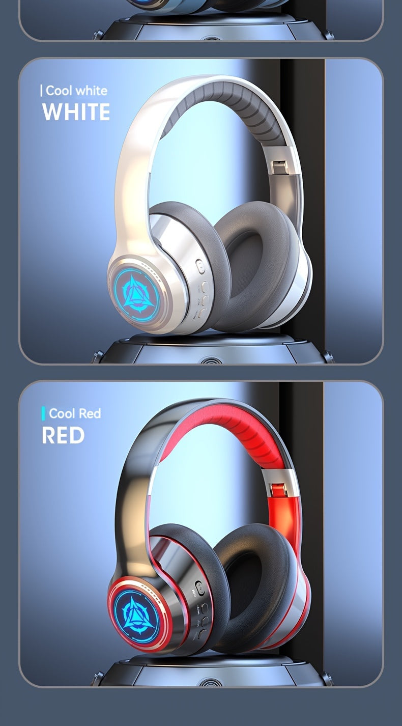 Wireless Gaming Headphones with Noise Reduction and Ambient Lighting Retractable and Foldable Wireless Earbuds