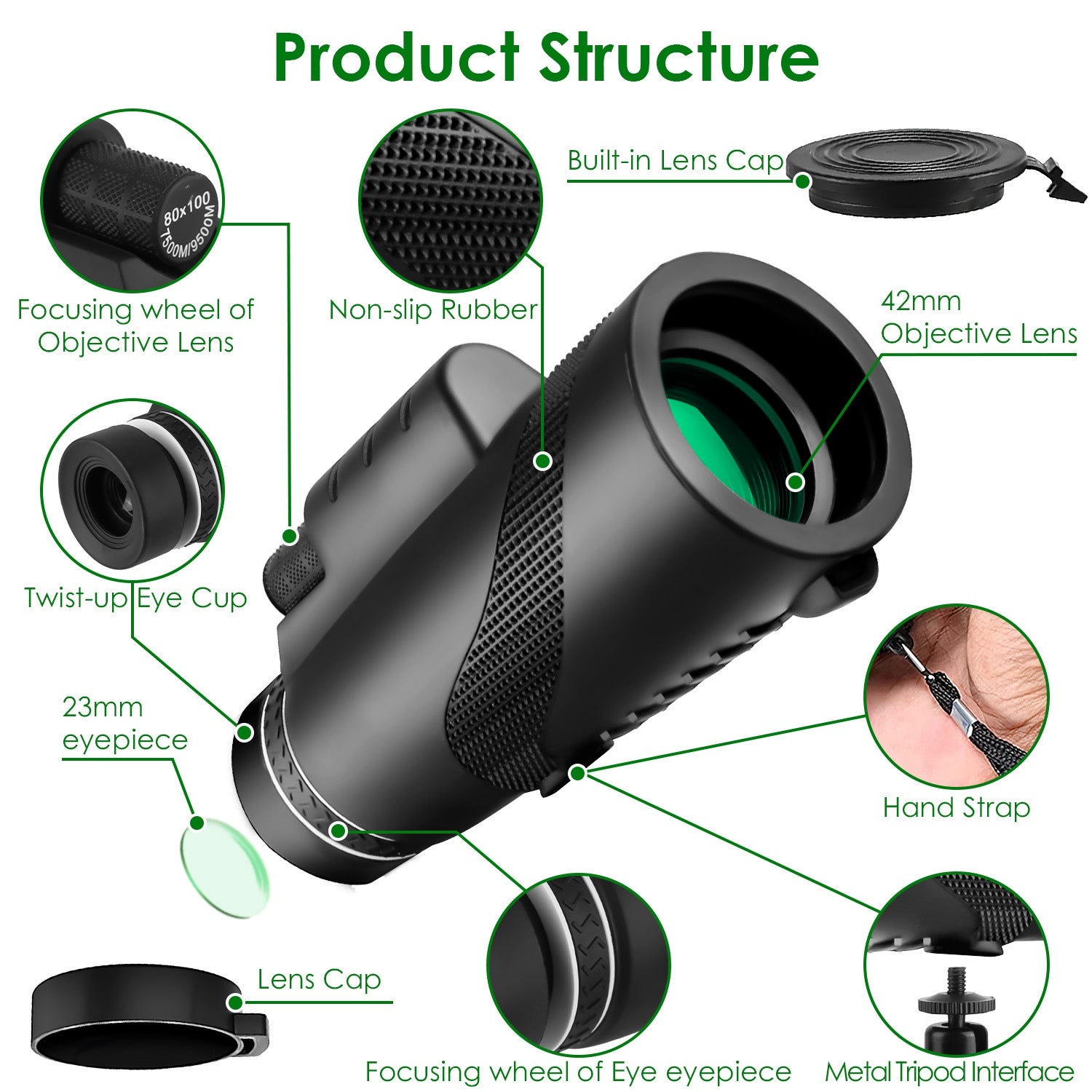 80x100 HD Monocular Telescope - BAK-4 Prism - HAMZAKHANSTORE