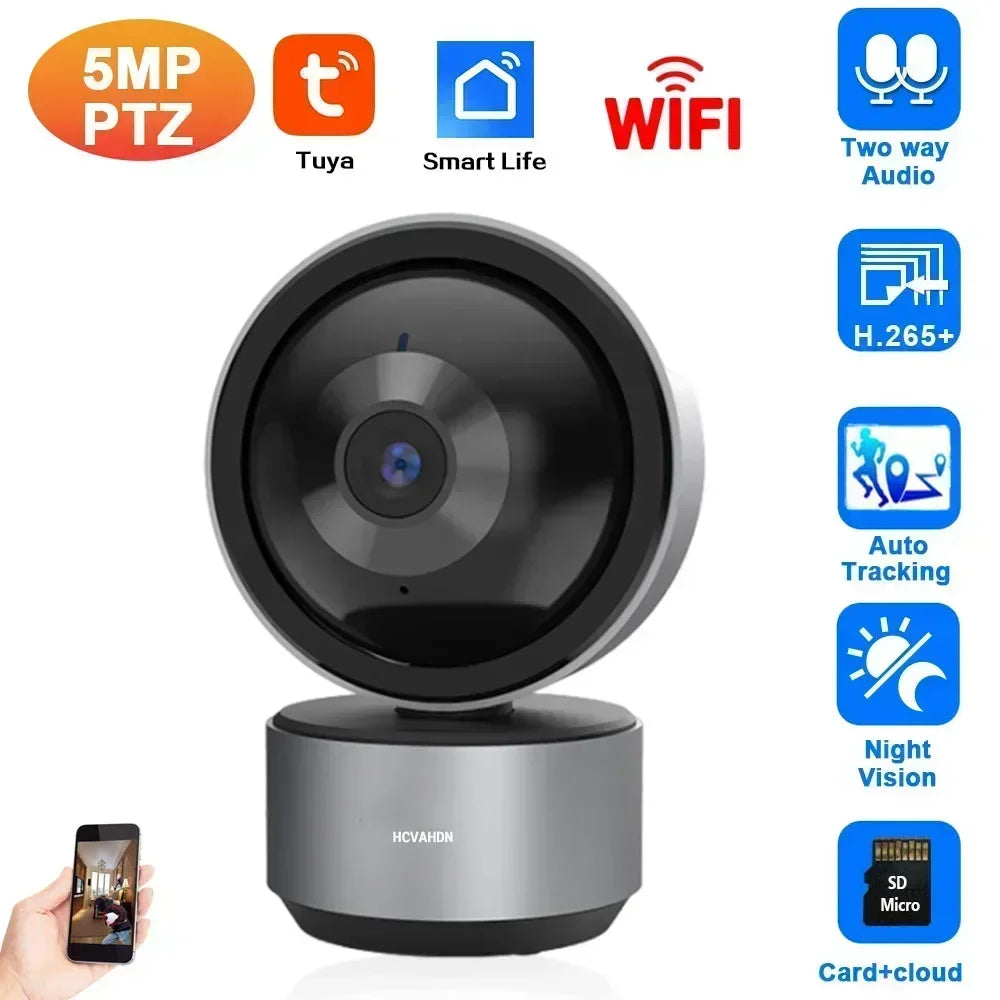 Smart Life 5MP IP WiFi Camera Surveillance Security Baby Monitor Automatic Human Tracking Cam Two Way Audio Indoor Video Camera - HAMZAKHANSTORE