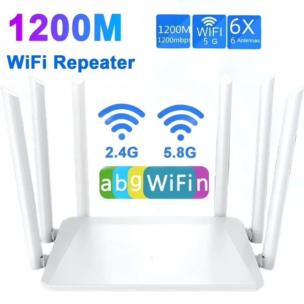 1200M Wireless Router External Antenna Modem Router Wide Coverage WiFi Repeater 2.4G 5G Home Office Amplification Signal Router - HAMZAKHANSTORE