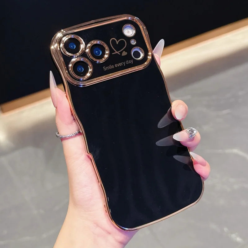 Side Love Electroplating Case For iPhone 17 Pro Max 17 Air 16 15 14 Plus 13 12 11 Pro Max 17Pro Max Cover Lens Shockproof Bumper - HAMZAKHANSTORE