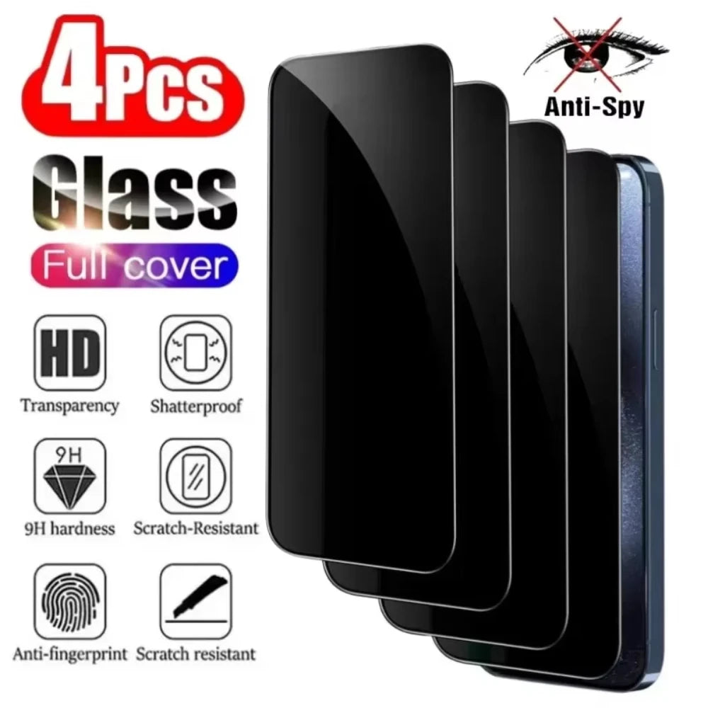 NNBILI 4PCS Privacy Screen Protectors For iPhone 15 13 12 14 16 17 Pro Max Mini Anti-spy Tempered Glass For iPhone 17Air Glass.