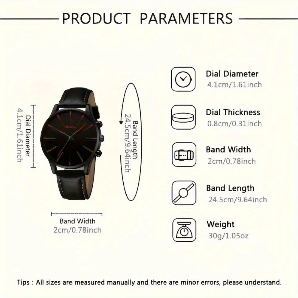 4 Pcs/set, Casual Men's Watchs Men's Watch Set Quartz Watch PU Leather Strap, The Most Ideal Gift for Men! - HAMZAKHANSTORE