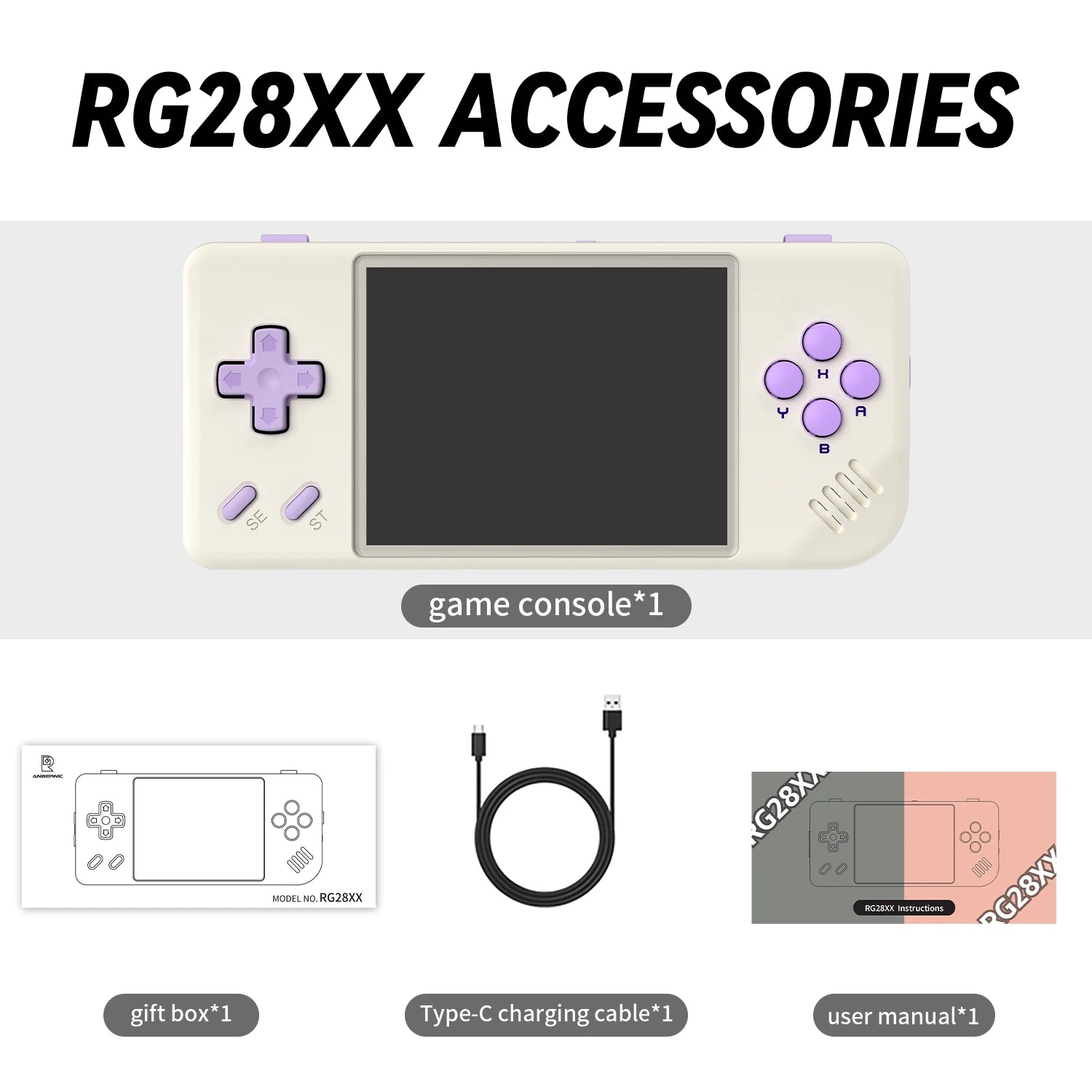 ANBERNIC RG28XX Mini Handheld Game Console 2.83" 640*480 IPS Screen Linux System Supports E-book TV-HDMI-Output 64GB 5000+ Games - HAMZAKHANSTORE