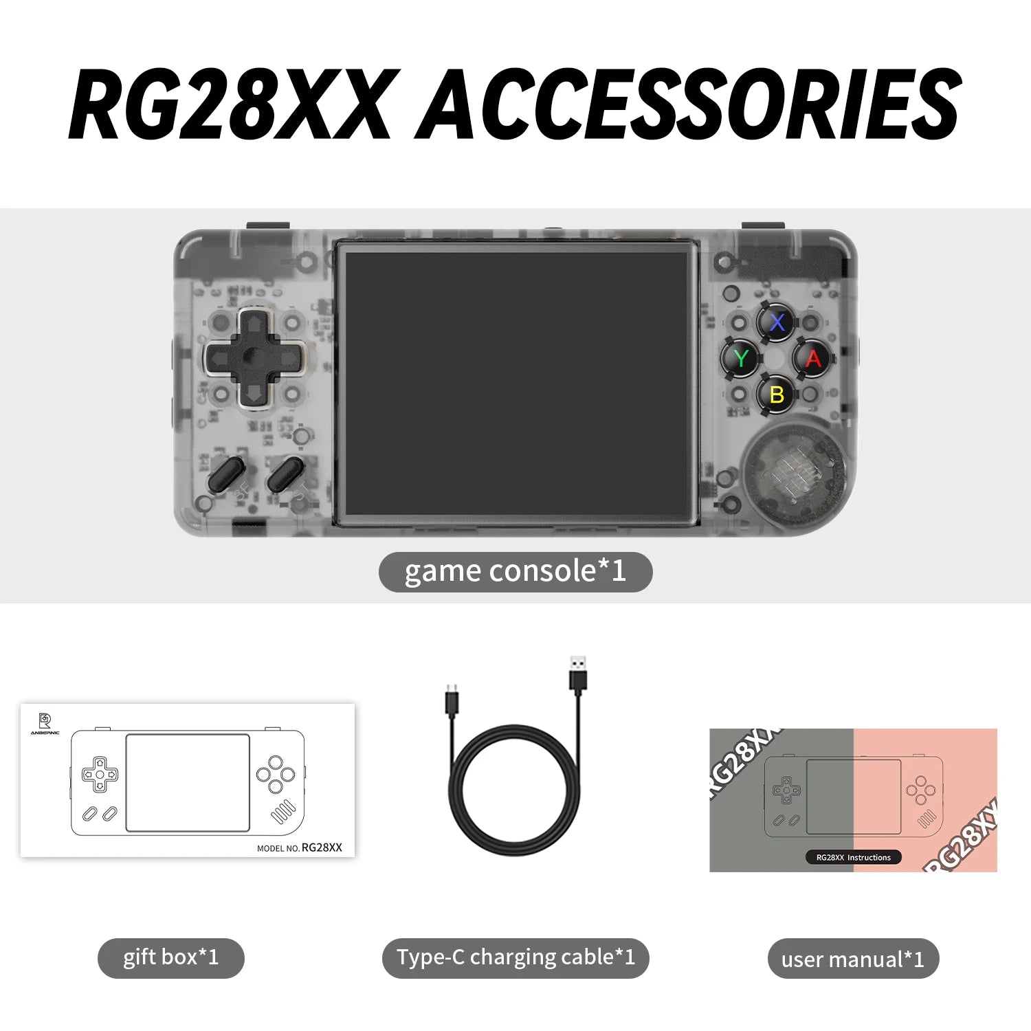ANBERNIC RG28XX Mini Handheld Game Console 2.83" 640*480 IPS Screen Linux System Supports E-book TV-HDMI-Output 64GB 5000+ Games - HAMZAKHANSTORE