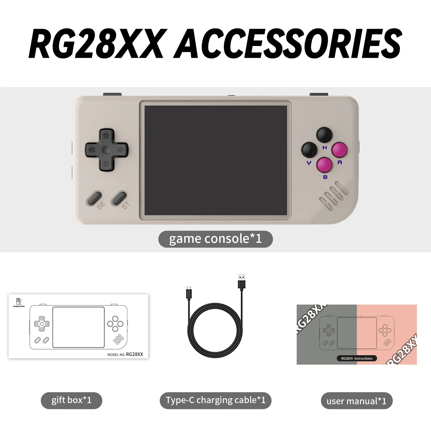ANBERNIC RG28XX Mini Handheld Game Console 2.83" 640*480 IPS Screen Linux System Supports E-book TV-HDMI-Output 64GB 5000+ Games - HAMZAKHANSTORE