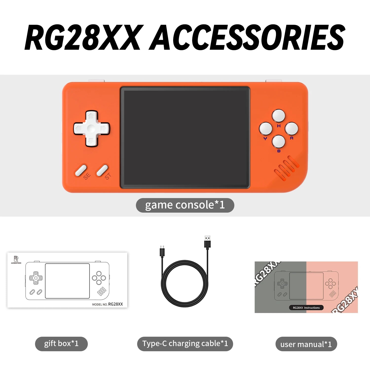 ANBERNIC RG28XX Mini Handheld Game Console 2.83" 640*480 IPS Screen Linux System Supports E-book TV-HDMI-Output 64GB 5000+ Games - HAMZAKHANSTORE