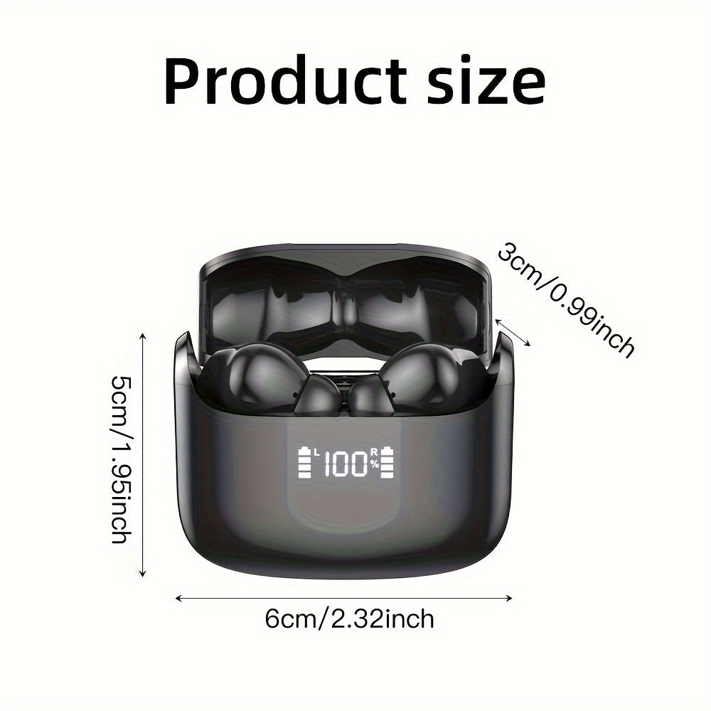 Wireless Earbud, Wireless Headphones 5.3 Stereo Bass Earphones, Ear Buds 40H Dual Mic Call, Earbud in-Ear USB-C LED Display Sport Headset.
