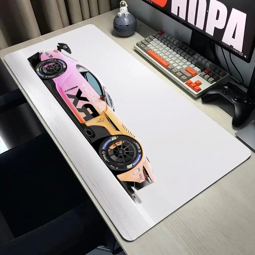Large White Sports Car Design Gaming Mouse Pad Anti-Slip Rubber Base Extended Desk Mat for Gamer Office Use Computer Accessories - HAMZAKHANSTORE