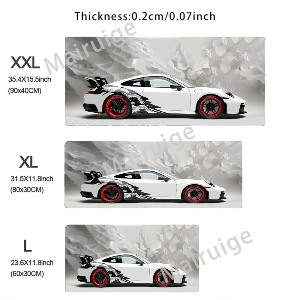 Large White Sports Car Design Gaming Mouse Pad Anti-Slip Rubber Base Extended Desk Mat for Gamer Office Use Computer Accessories - HAMZAKHANSTORE