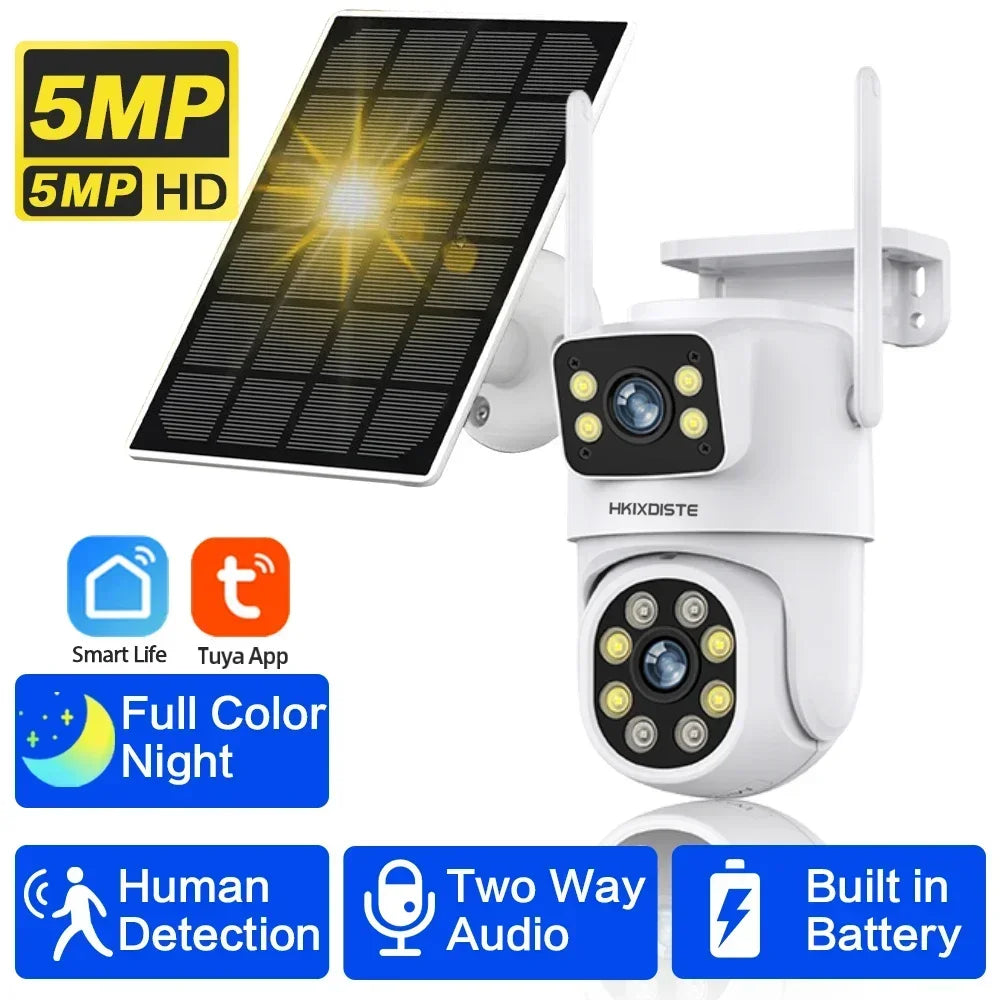 Smart Life 4K Wifi Solar PTZ Security Camera Dual Lens Outdoor Auto Tracking Wirelesss CCTV Video Surveillance Camera Tuya 8MP - HAMZAKHANSTORE