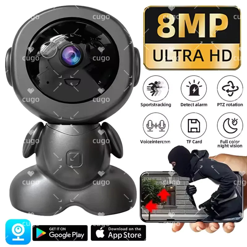 8MP Wifi Security Camera Indoor HD Baby Monitor Smart Home Surveillance Robot PTZ Camera Auto Tracking Night Vision Pet Monitor - HAMZAKHANSTORE