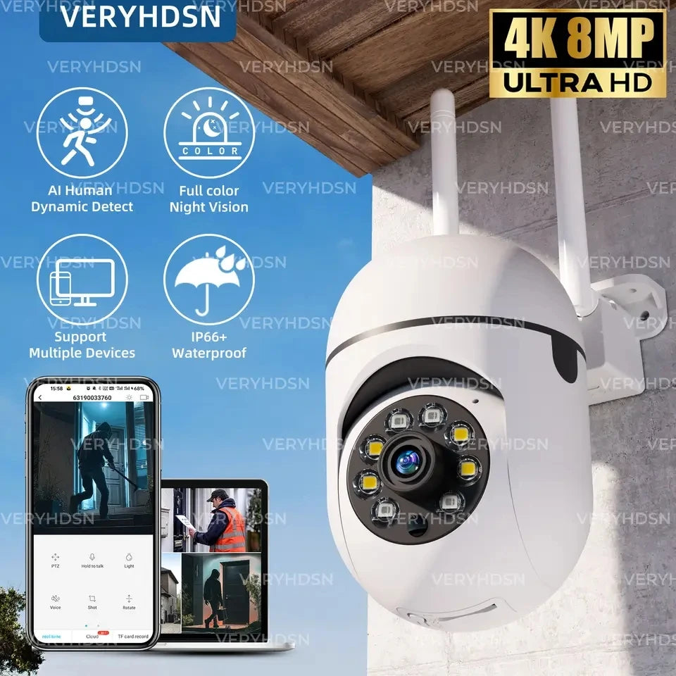 8MP Wireless Security Survillance PTZ Camera Wifi IP Outdoor 4X Zoom Cameras AI Human Tracking Two-way Audio HD Night Color Cam - HAMZAKHANSTORE