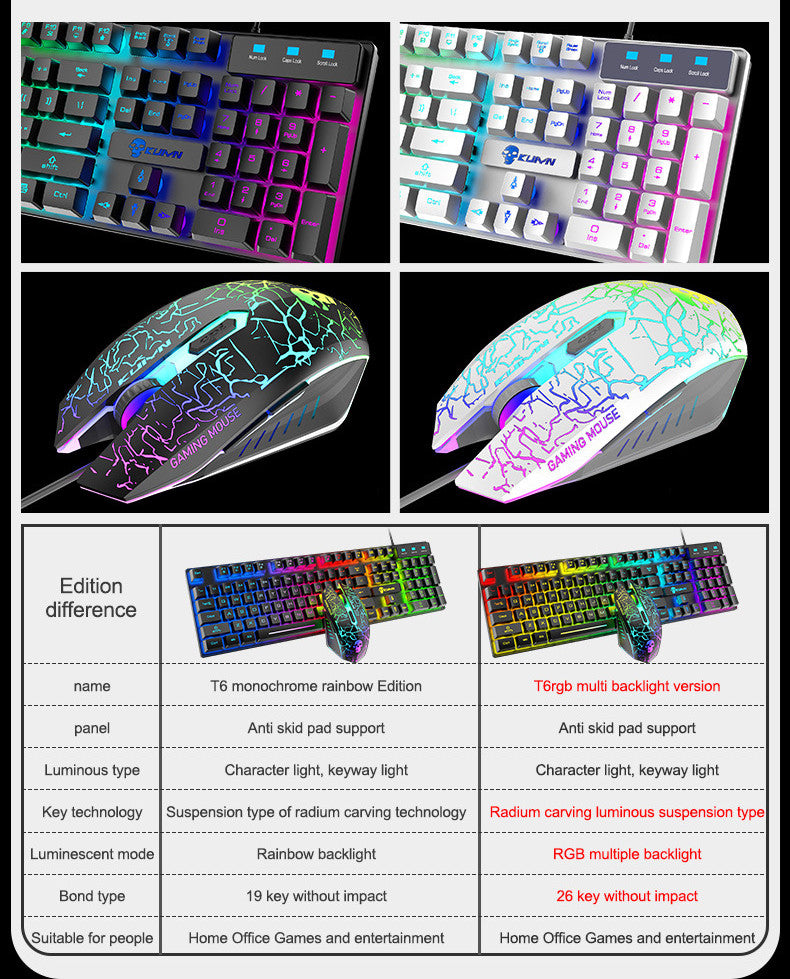 Kuiying T6RGB Luminous Keyboard And Mouse Set - HAMZAKHANSTORE