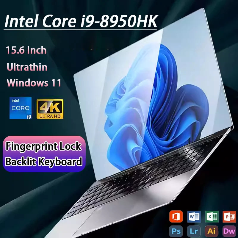 15.6 Inch Windows 11 Pro Intel Core i9 8950HK Backlight Laptops Fingerprint Lock 16GB 1TB SSD Gamer Computer Notebook PC - HAMZAKHANSTORE