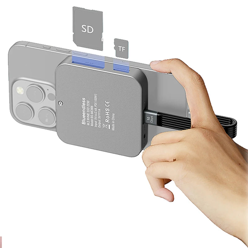 8-IN-1 Magnetic HUB SSD Enclosure Case for M.2 NVMe 10Gbps USB C 3.2 Gen2 PCI-E 100W Charger for iPhone15 Pro MacBook 2230-2280 - HAMZAKHANSTORE