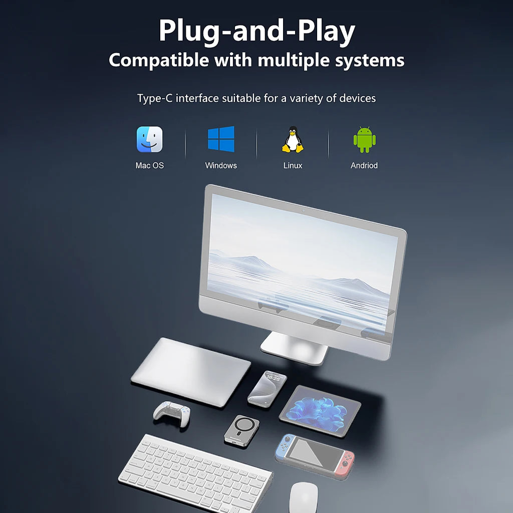 8-IN-1 Magnetic HUB SSD Enclosure Case for M.2 NVMe 10Gbps USB C 3.2 Gen2 PCI-E 100W Charger for iPhone15 Pro MacBook 2230-2280 - HAMZAKHANSTORE