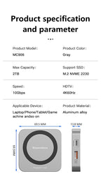 8-IN-1 Magnetic HUB SSD Enclosure Case for M.2 NVMe 10Gbps USB C 3.2 Gen2 PCI-E 100W Charger for iPhone15 Pro MacBook 2230-2280 - HAMZAKHANSTORE