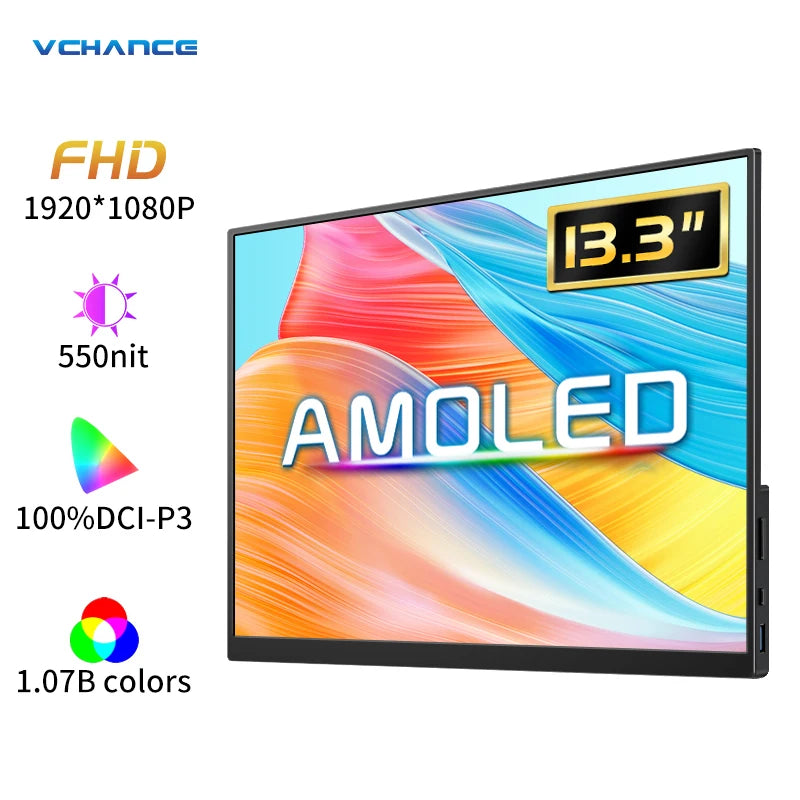 13.3'' 1080p Portable Monitor Samsung Oled Panel 100%DCI-P3 USB-C HDMI-Compatible Travelling Display for PC Laptop Xbox Switch - HAMZAKHANSTORE