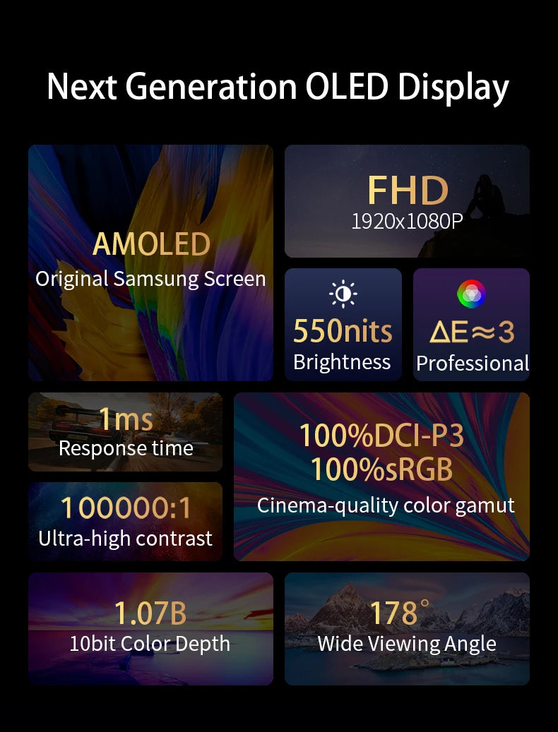 13.3'' 1080p Portable Monitor Samsung Oled Panel 100%DCI-P3 USB-C HDMI-Compatible Travelling Display for PC Laptop Xbox Switch - HAMZAKHANSTORE