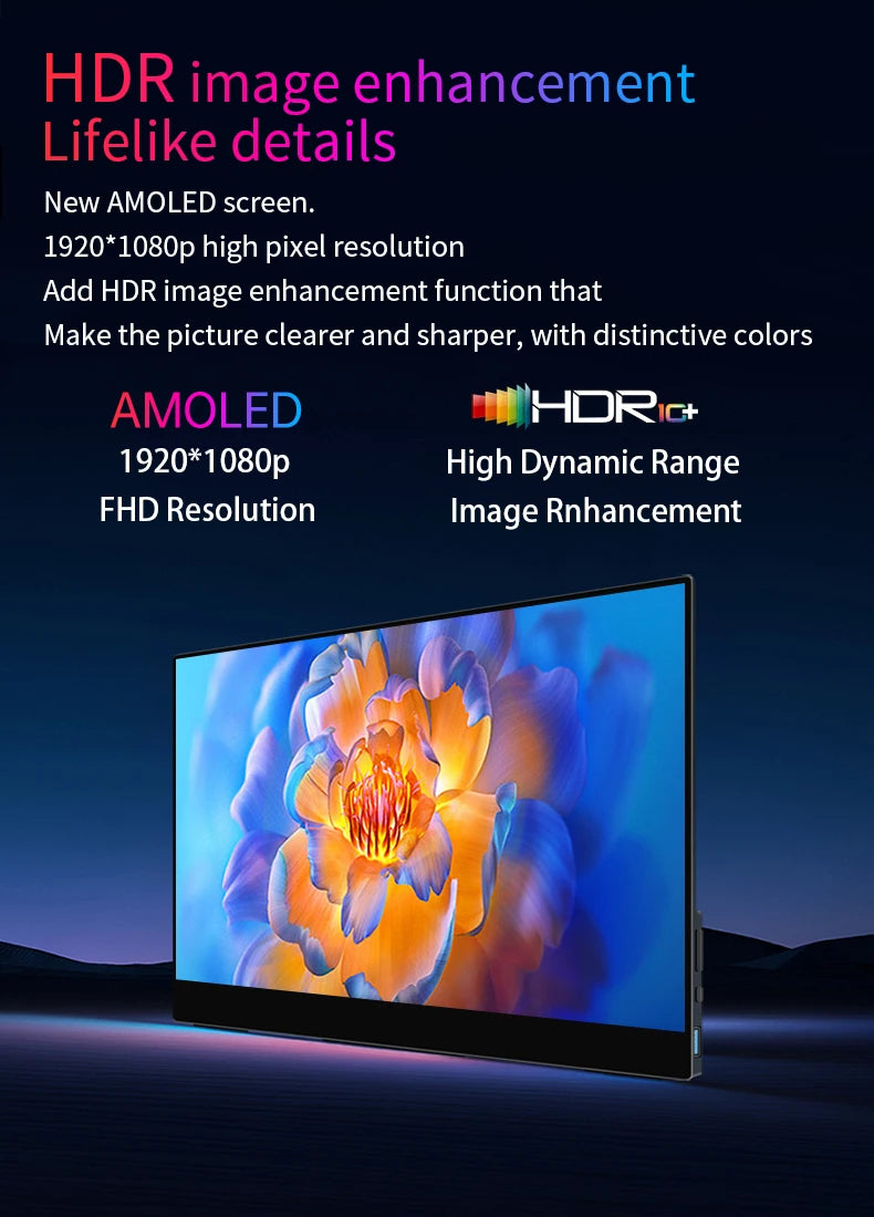 13.3'' 1080p Portable Monitor Samsung Oled Panel 100%DCI-P3 USB-C HDMI-Compatible Travelling Display for PC Laptop Xbox Switch - HAMZAKHANSTORE