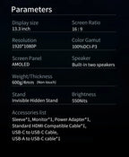 13.3'' 1080p Portable Monitor Samsung Oled Panel 100%DCI-P3 USB-C HDMI-Compatible Travelling Display for PC Laptop Xbox Switch - HAMZAKHANSTORE