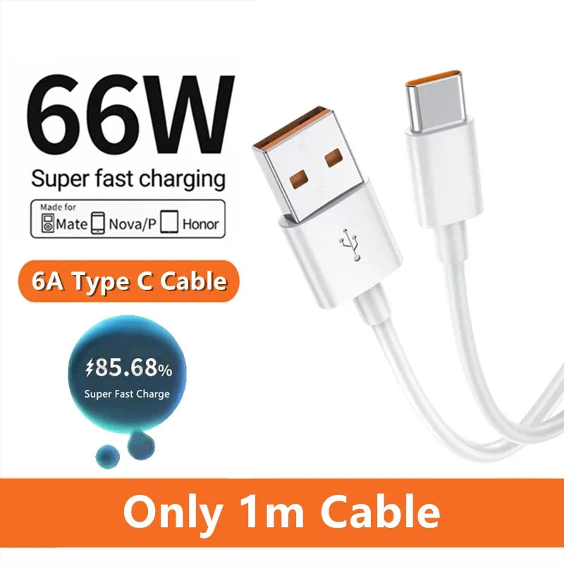 6A 66W Super Fast Charger Type C Cable 40 50 60 P50 P60 Nova 8 9 10 Honor 50 70 90 100 200 Lite X7 X8 X9 Magic 5 - HAMZAKHANSTORE