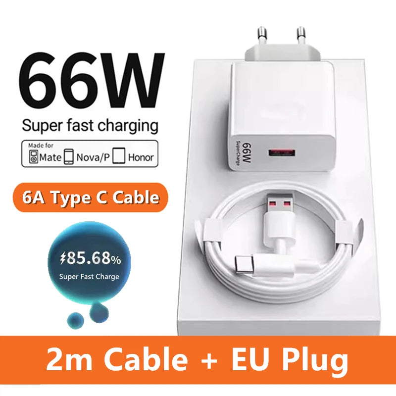 6A 66W Super Fast Charger Type C Cable 40 50 60 P50 P60 Nova 8 9 10 Honor 50 70 90 100 200 Lite X7 X8 X9 Magic 5 - HAMZAKHANSTORE