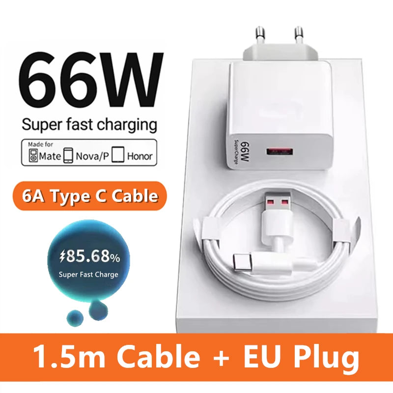 6A 66W Super Fast Charger Type C Cable 40 50 60 P50 P60 Nova 8 9 10 Honor 50 70 90 100 200 Lite X7 X8 X9 Magic 5 - HAMZAKHANSTORE