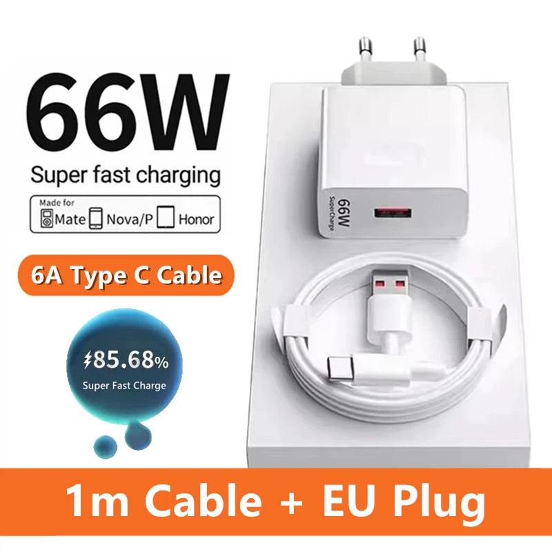 6A 66W Super Fast Charger Type C Cable 40 50 60 P50 P60 Nova 8 9 10 Honor 50 70 90 100 200 Lite X7 X8 X9 Magic 5 - HAMZAKHANSTORE