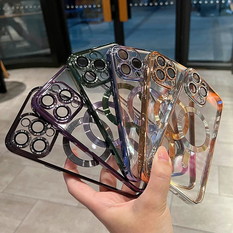 Luxury Magnetic Plating Clear Case For Magsafe Wireless Charging iPhone 11 12 13 14 15 16 17 Pro Max Air Plus Shockproof Cover - HAMZAKHANSTORE