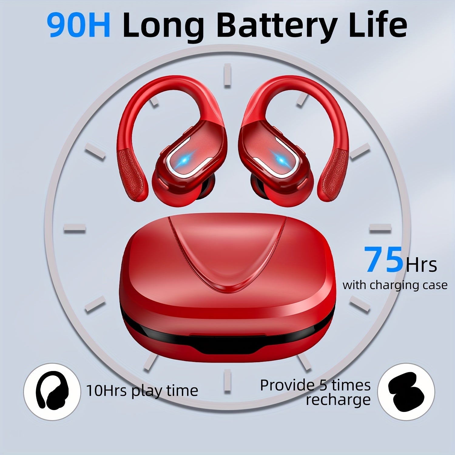 LIFEBEE New Wireless Earbuds for Running Sports, Wireless Earphones with Earhooks Pure Bass Sound, Over Ear Headphones with Dual-LED Display, Noise Cancelling Headset Earphones Built-in Microphone.