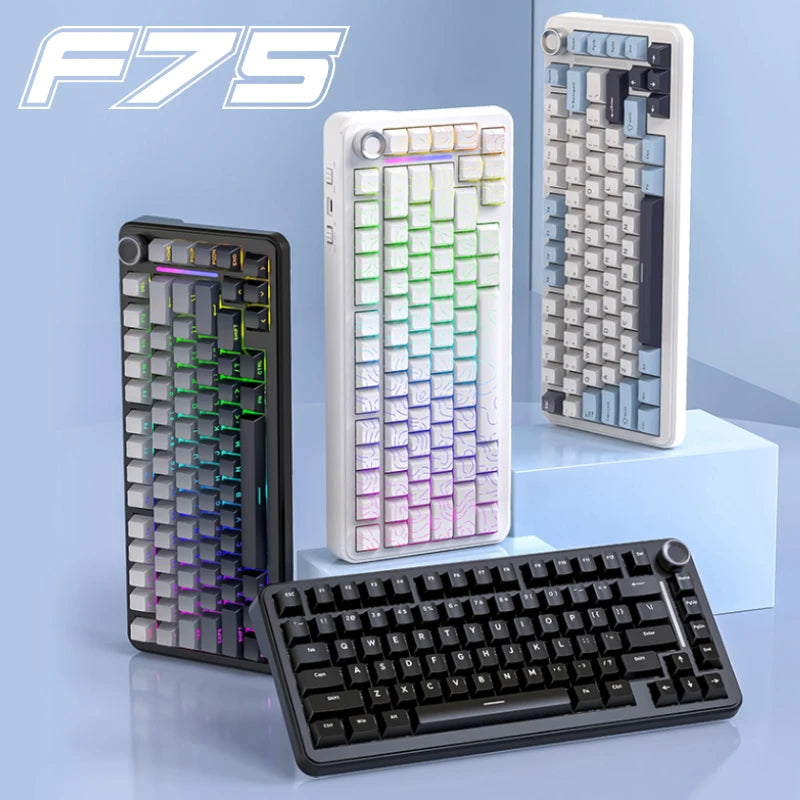 75% Hot Swap Gaming Keyboard Wireless FREEWOL F75 RGB Mechanical Keyboard with Metal Knobs AULA F75 Same Model,Tri-Mode,4000 mAh.