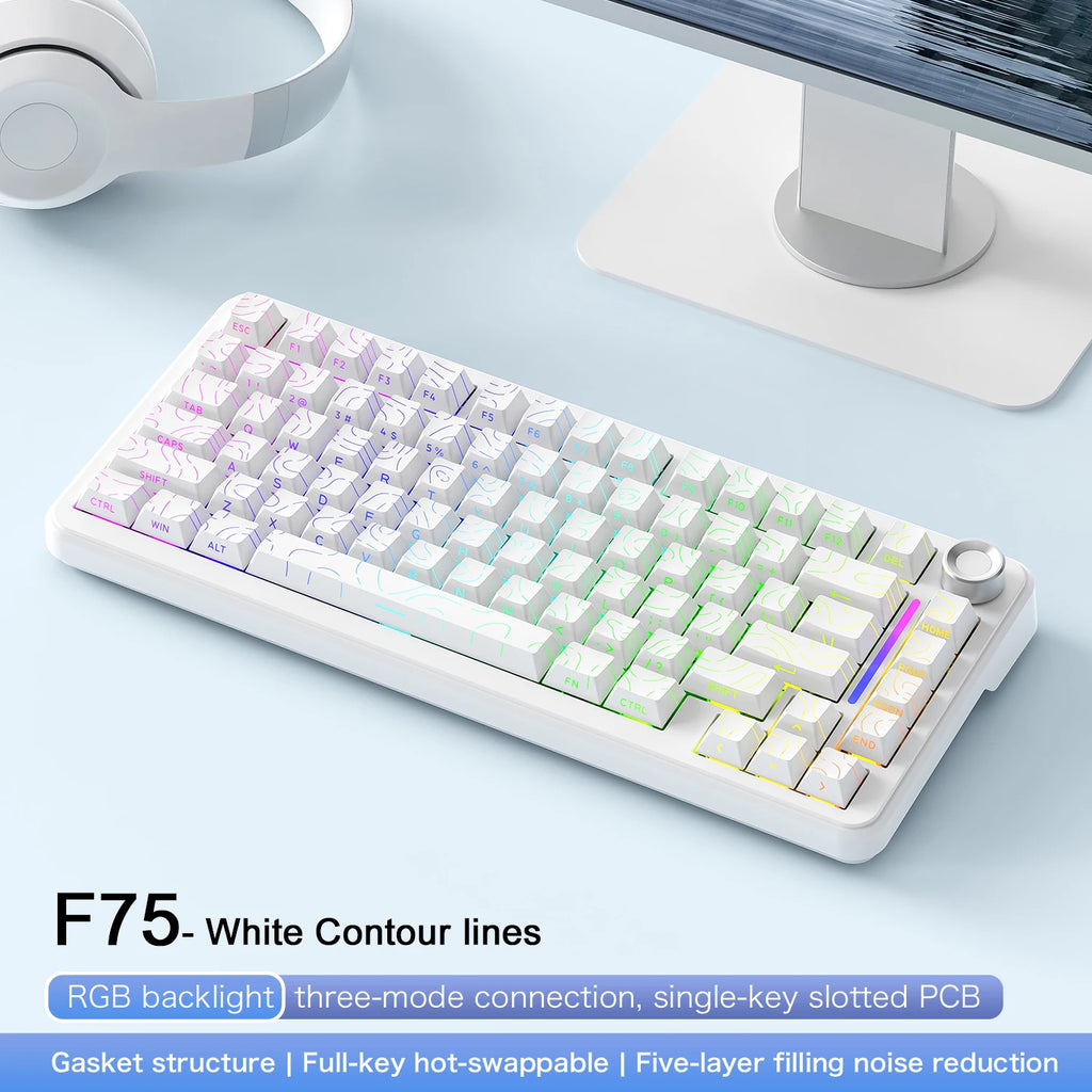 75% Hot Swap Gaming Keyboard Wireless FREEWOL F75 RGB Mechanical Keyboard with Metal Knobs AULA F75 Same Model,Tri-Mode,4000 mAh.