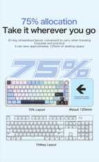 75% Hot Swap Gaming Keyboard Wireless FREEWOL F75 RGB Mechanical Keyboard with Metal Knobs AULA F75 Same Model,Tri-Mode,4000 mAh.