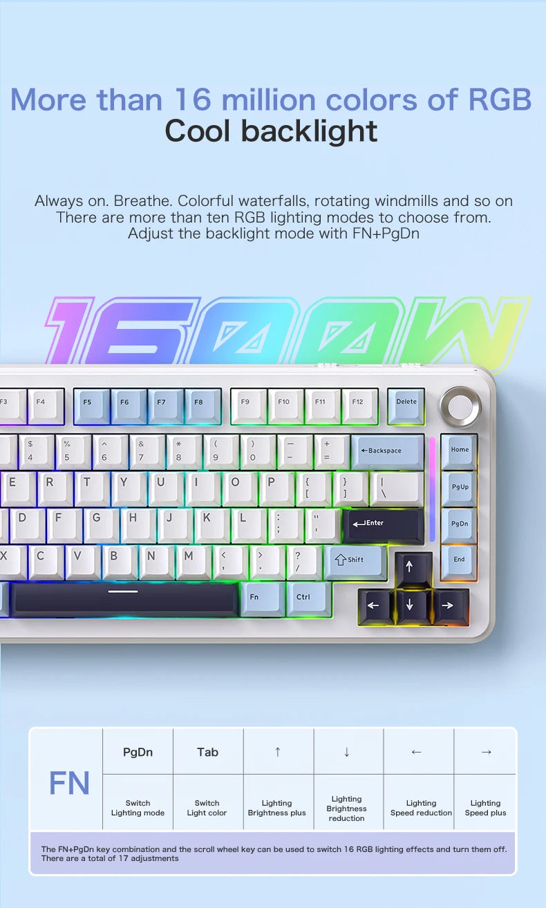 75% Hot Swap Gaming Keyboard Wireless FREEWOL F75 RGB Mechanical Keyboard with Metal Knobs AULA F75 Same Model,Tri-Mode,4000 mAh.