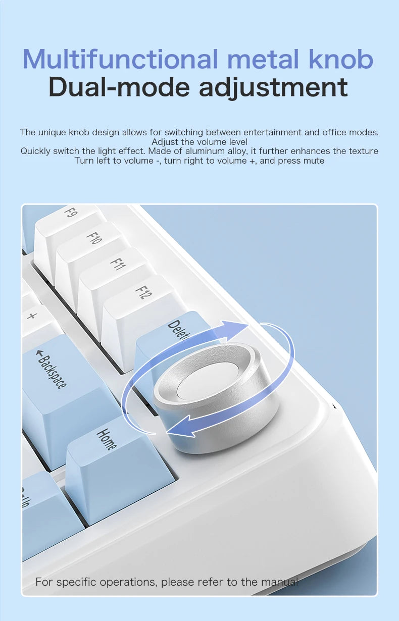 75% Hot Swap Gaming Keyboard Wireless FREEWOL F75 RGB Mechanical Keyboard with Metal Knobs AULA F75 Same Model,Tri-Mode,4000 mAh.