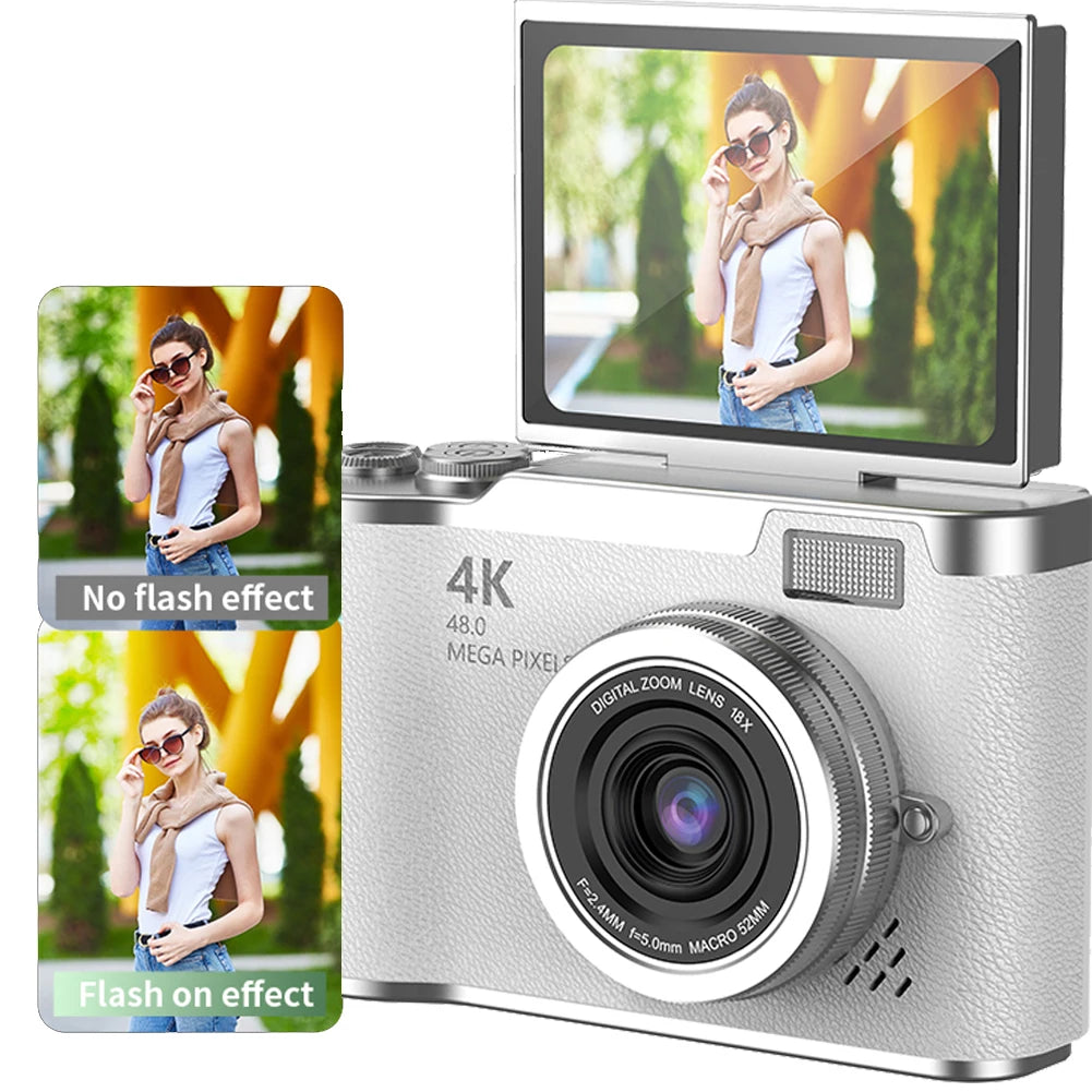 4K Digital Camera 48MP Compact Small Camera 8X Zoom Video Camcorder 180 Flip Screen Video Recorder for Teens Adult Beginner - HAMZAKHANSTORE