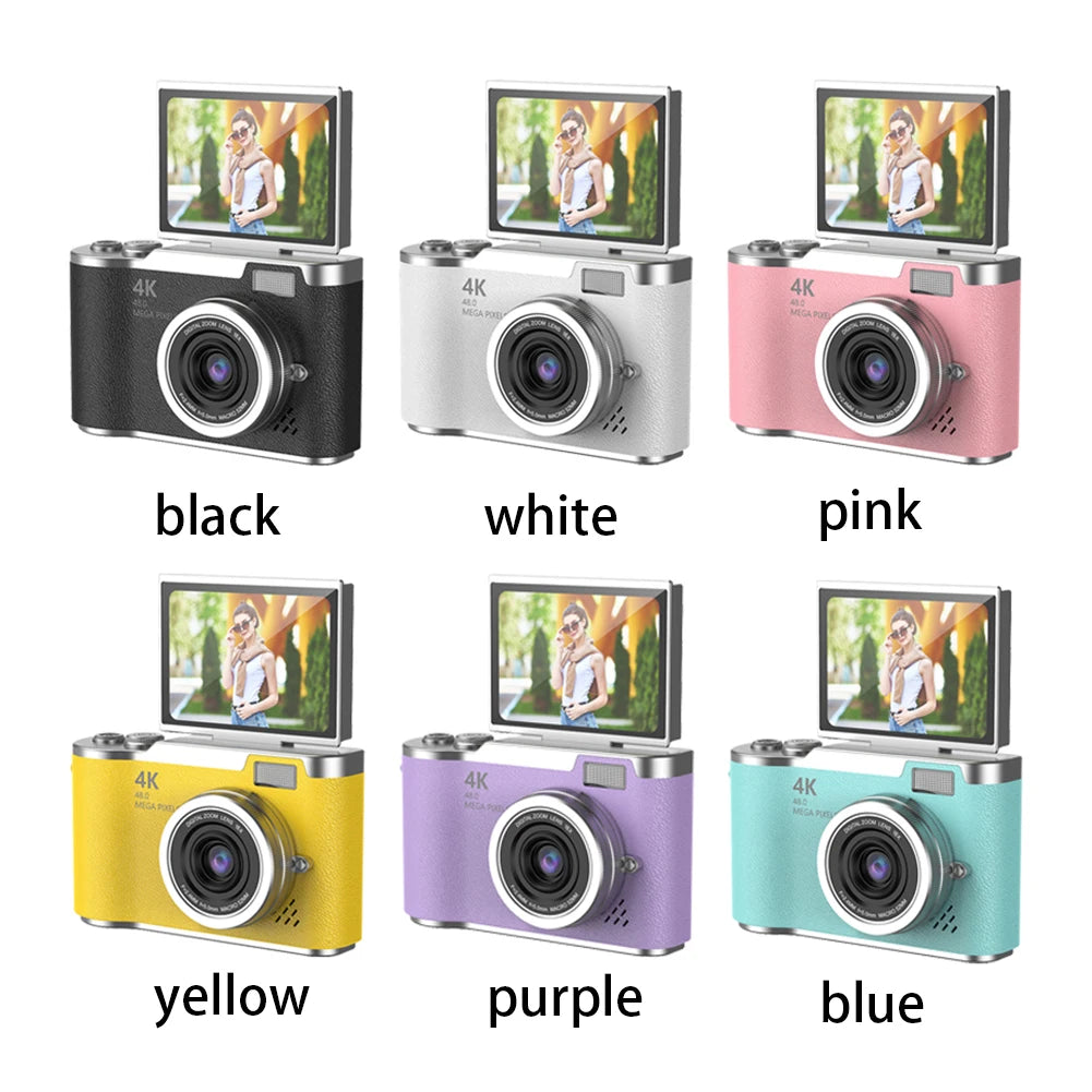 4K Digital Camera 48MP Compact Small Camera 8X Zoom Video Camcorder 180 Flip Screen Video Recorder for Teens Adult Beginner - HAMZAKHANSTORE