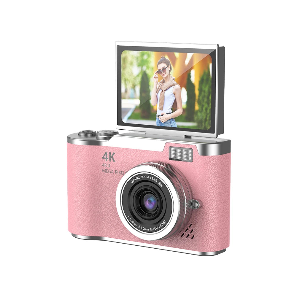 4K Digital Camera 48MP Compact Small Camera 8X Zoom Video Camcorder 180 Flip Screen Video Recorder for Teens Adult Beginner - HAMZAKHANSTORE