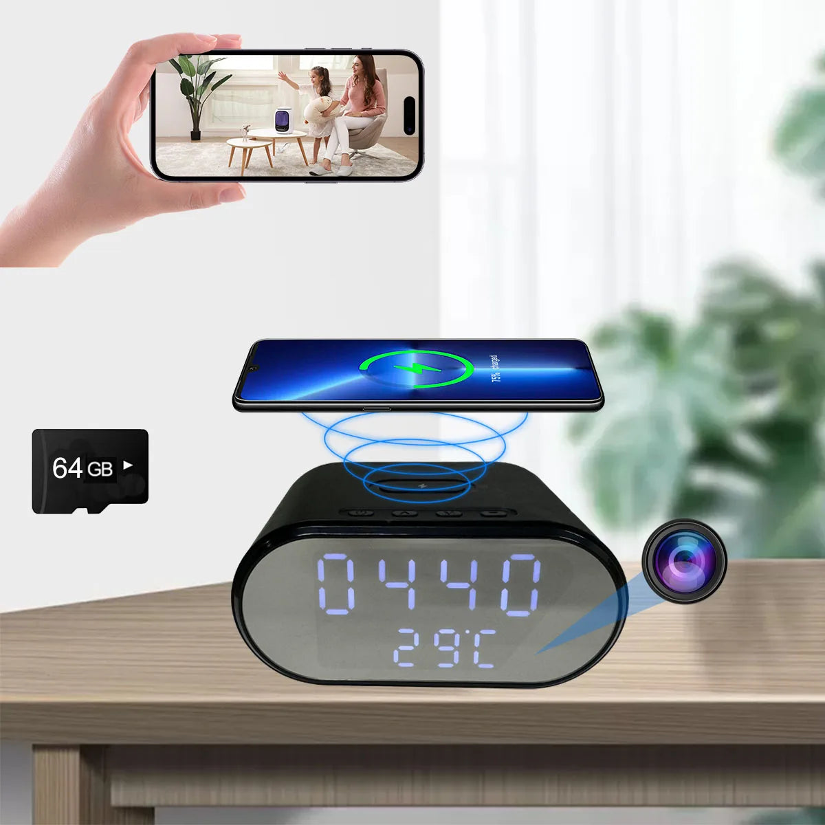 Smart 4K HD Clock Camera with WiFi, Motion Detection, App Control & Wireless Charging – Ideal for Indoor Security Monitoring - HAMZAKHANSTORE