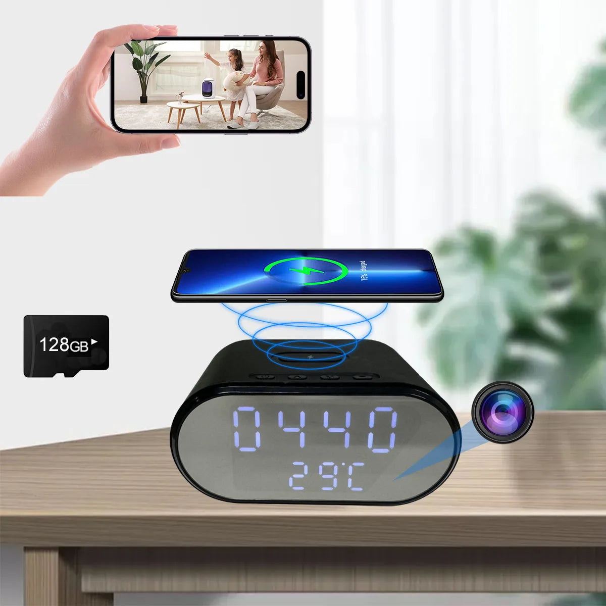 Smart 4K HD Clock Camera with WiFi, Motion Detection, App Control & Wireless Charging – Ideal for Indoor Security Monitoring - HAMZAKHANSTORE