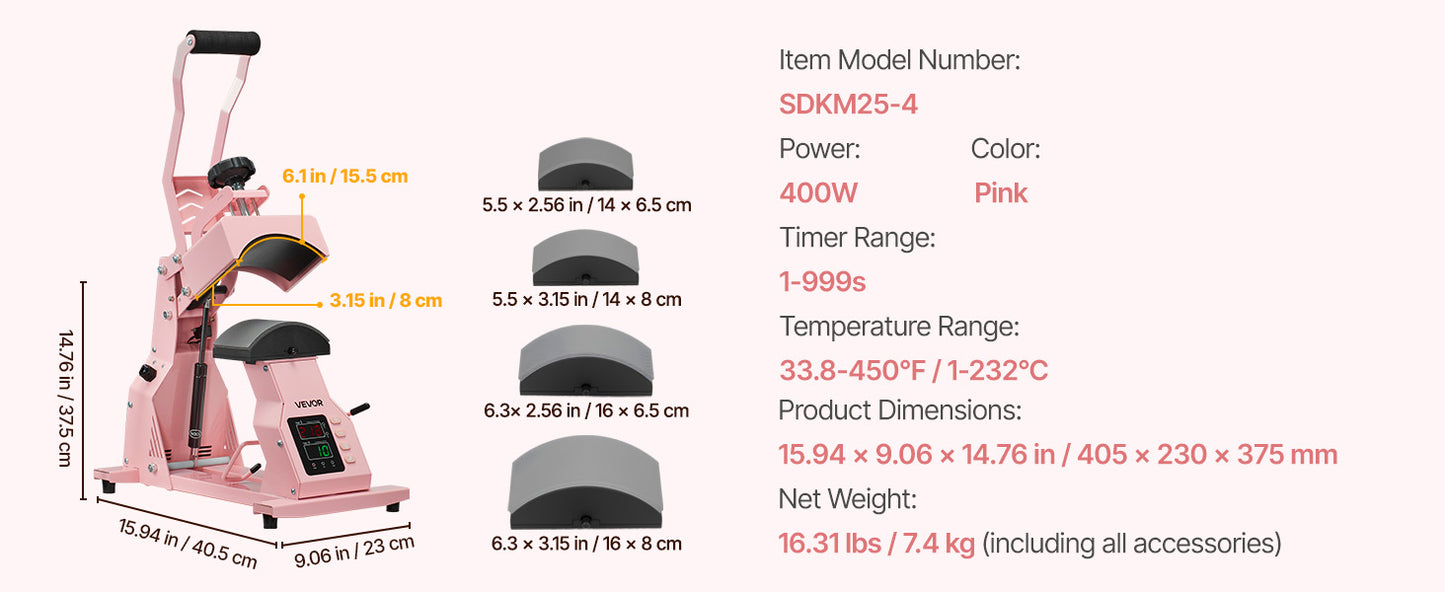 SucceBuy Hat Heat Press Machine with 2/4pcs Interchangeable Platens Precise Temperature and Time Control Hat  Heat Press