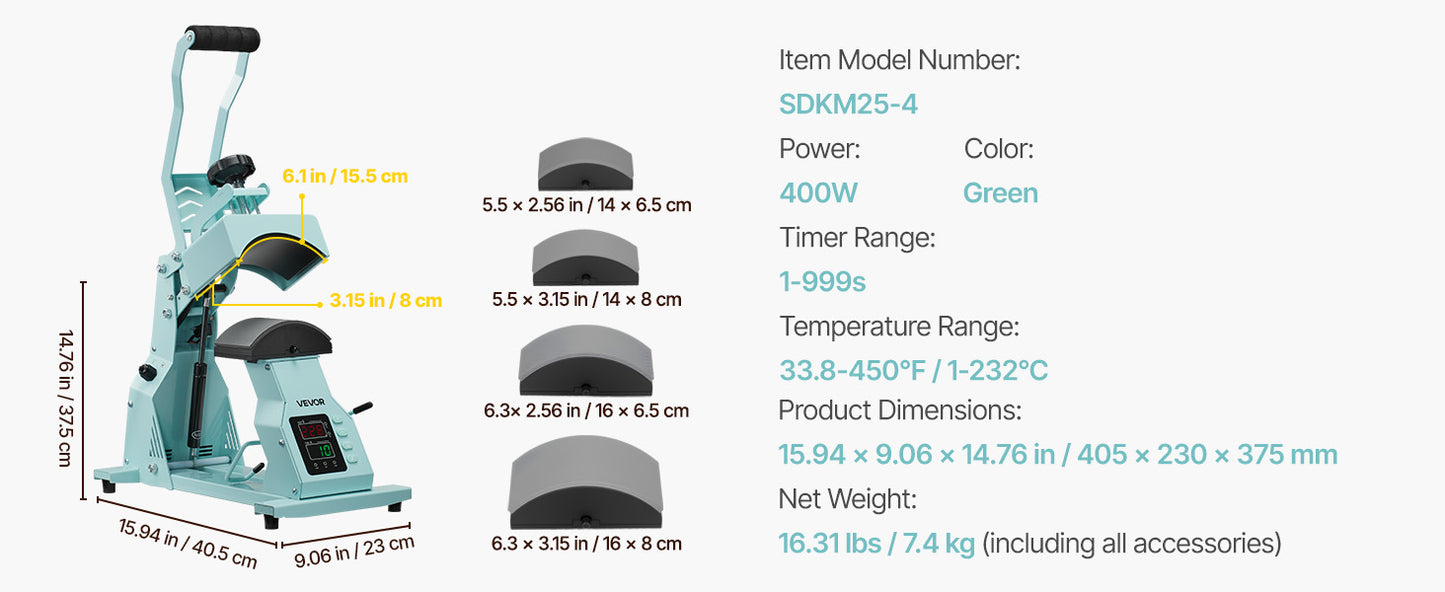 SucceBuy Hat Heat Press Machine with 2/4pcs Interchangeable Platens Precise Temperature and Time Control Hat  Heat Press