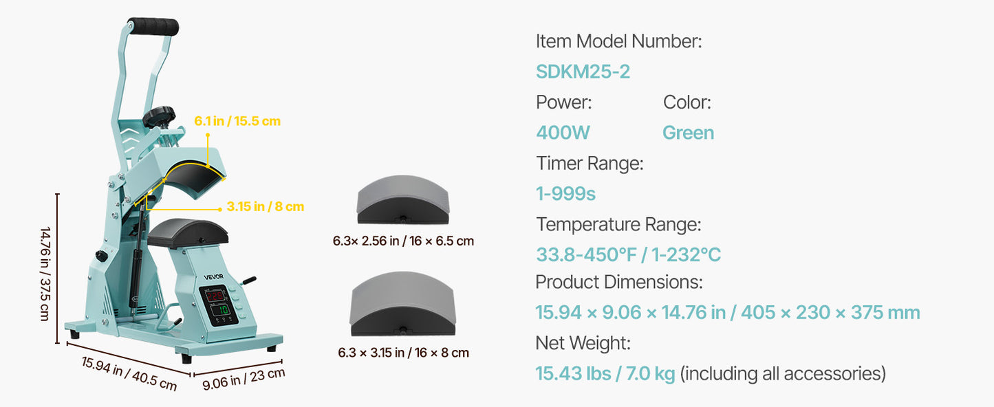 SucceBuy Hat Heat Press Machine with 2/4pcs Interchangeable Platens Precise Temperature and Time Control Hat  Heat Press